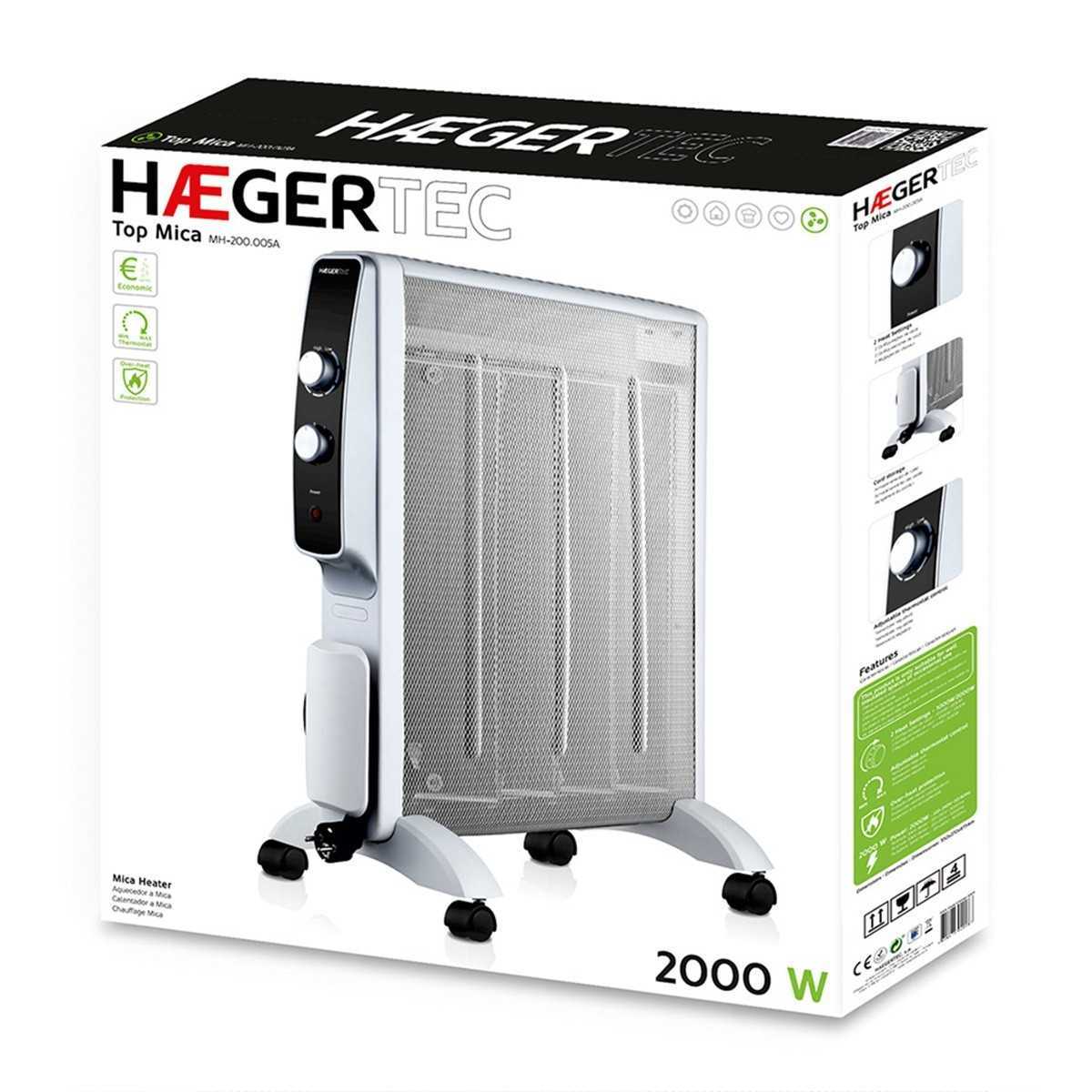 Calefactor Radiador de Mica con 600W de potencia termostato regulable 2 velocidades HAEGER MICA HEATER con configuraciones de calor de 300W o 600W protección contra el sobrecalentamiento